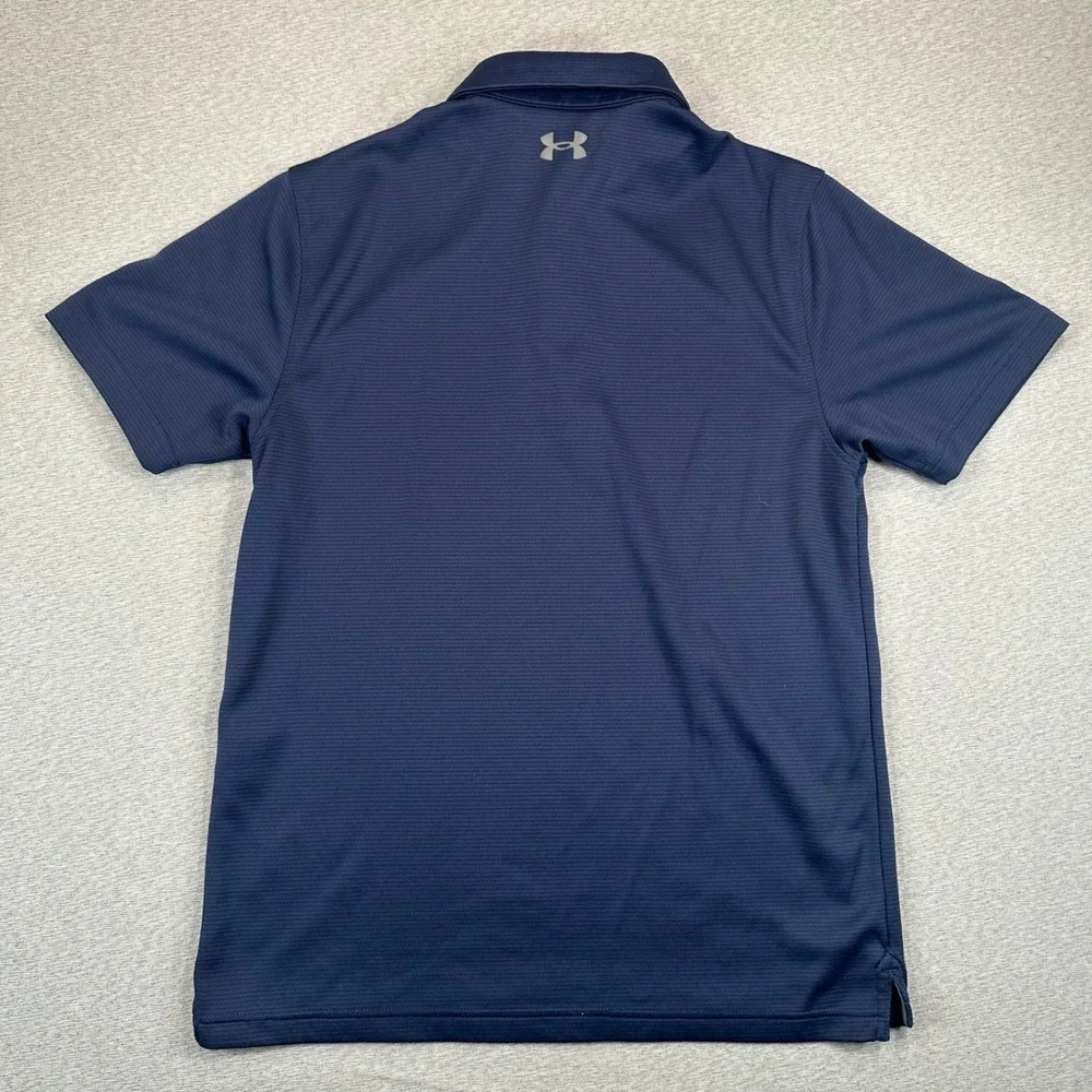 Under Armour Polo Shirt Men Medium Navy Blue Micro Stripe Loose Fit Short Sleeve